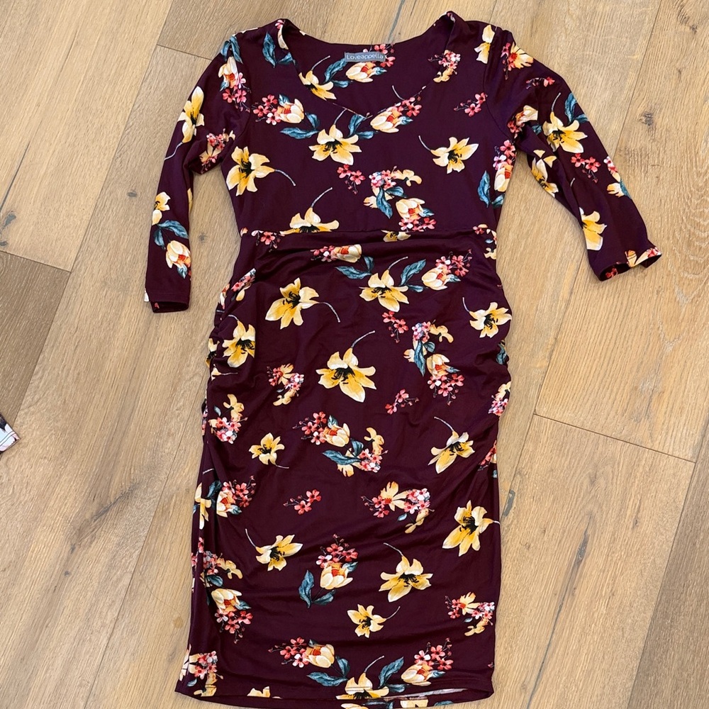 Maternity - Floral Print Women's Dress - 3/4 sleeve, knee length